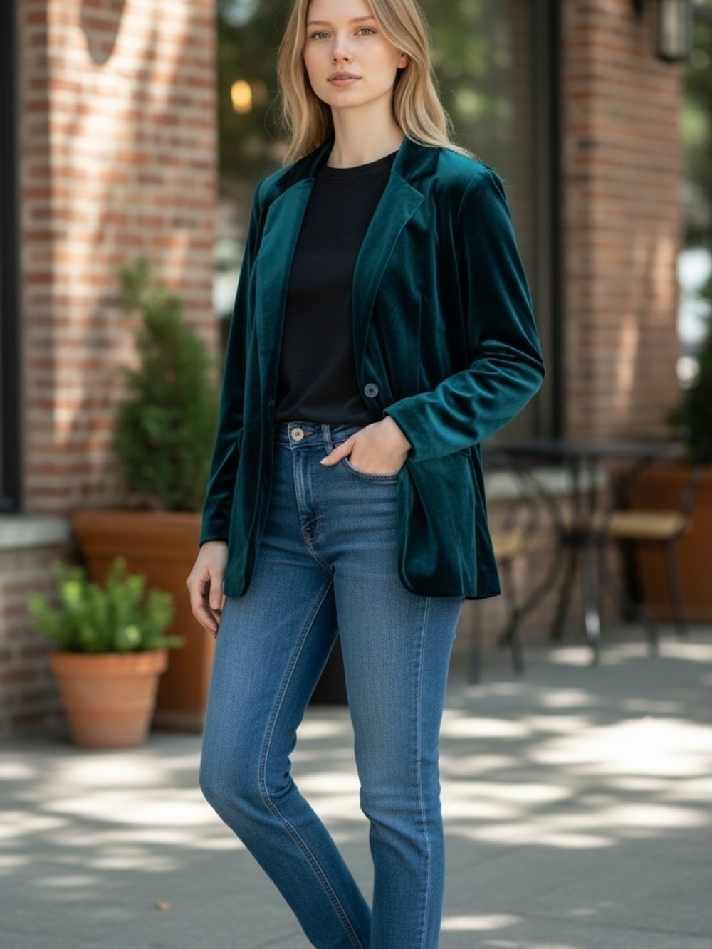 Belle And Bloom Emerald Velvet Blazer Jacket